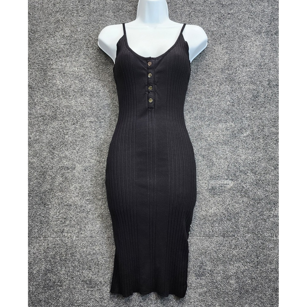 GUESS Ribbed Knit Bodycon Midi Dress Womens XL Black Sleeveless Stretch Y2K Chic